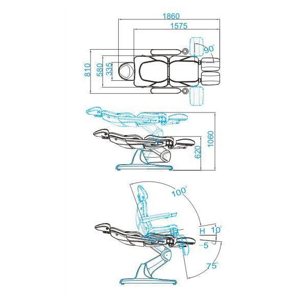 Poltrona estetista elettrica Azzurro 870S Pedi 3 Bianco 10