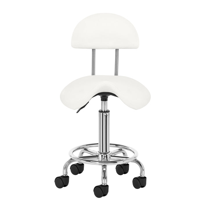 Sgabello Ergonomico con Ruote e Schienale 6001 Bianco - immagine 2