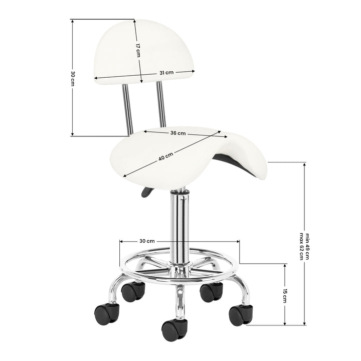 Sgabello Ergonomico con Ruote e Schienale 6001 Bianco - immagine 8