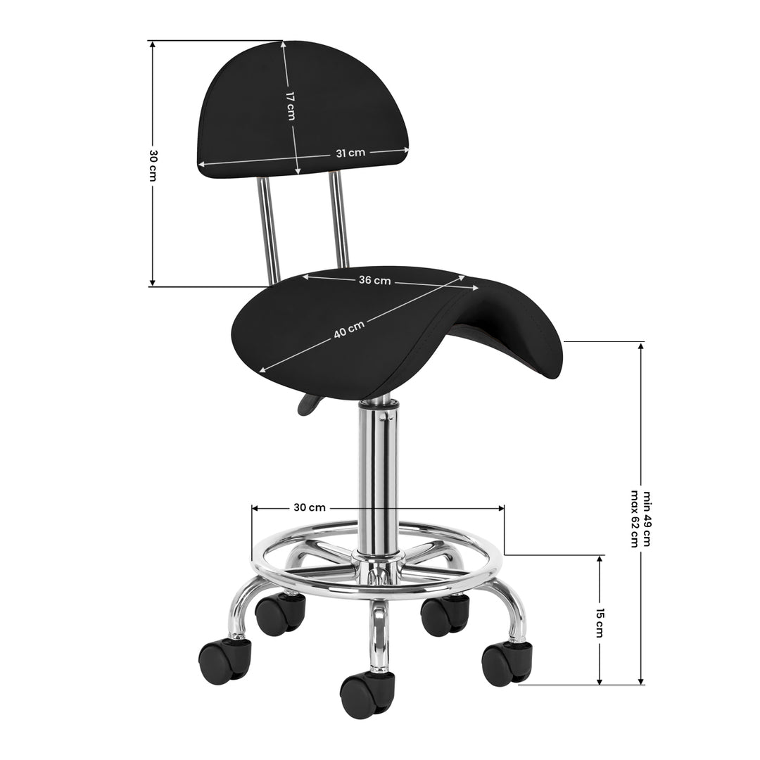 Sgabello Ergonomico con Ruote e Schienale 6001 Nero - immagine 8