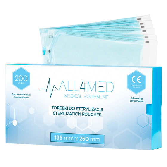 Buste di Sterilizzazione per Autoclave All4Med 135 × 250 mm – 200 Pezzi