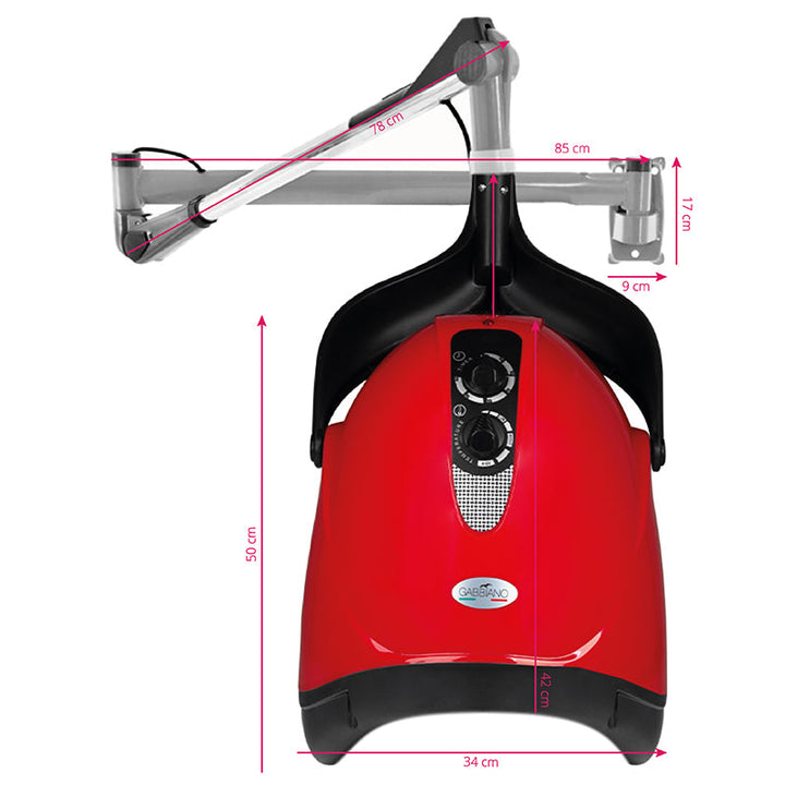 Casco asciugacapelli Gabbiano con braccio a muro DX-201W Velocità singola Rosso 4
