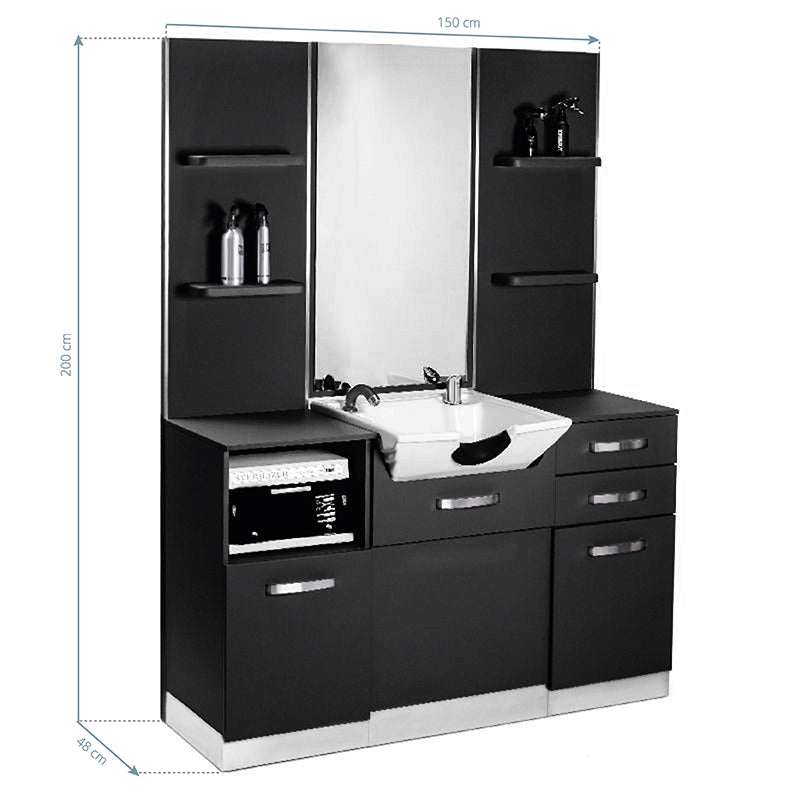 Postazione barbiere Gabbiano con lavello B085 Nero - immagine 2