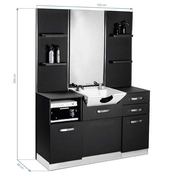 Postazione barbiere Gabbiano con lavello B085 Nero - immagine 2