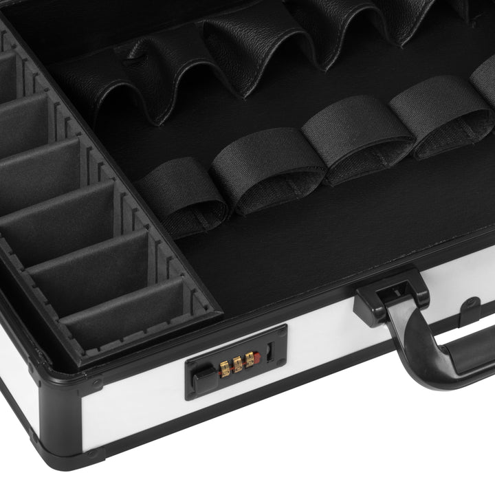 Valigetta Parrucchiere Alluminio con Lucchetto a Combinazione e Tracolla Bianco-Nero - immagine 3