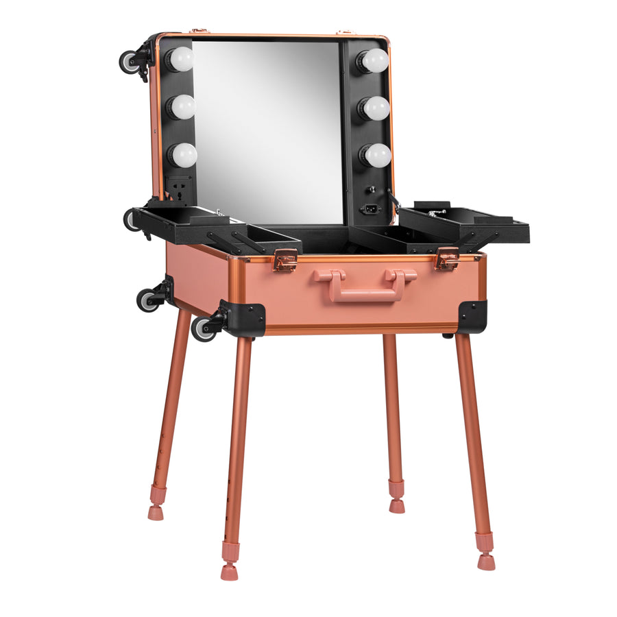 Valigia Trucco Postazione Mobile T-27 con Specchio Illuminato Oro Rosa
