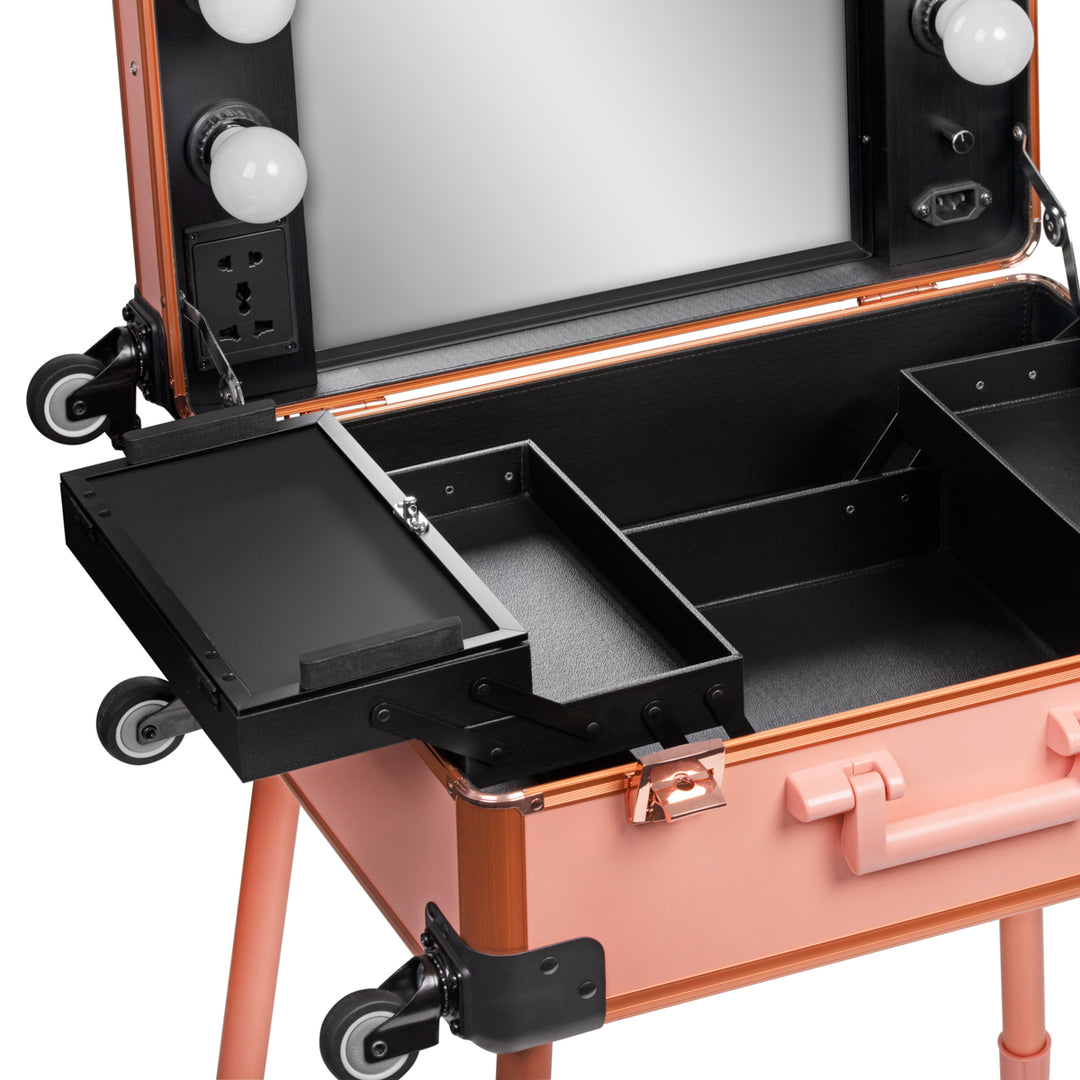 Valigia Trucco Postazione Mobile T-27 con Specchio Illuminato Oro Rosa - immagine 5