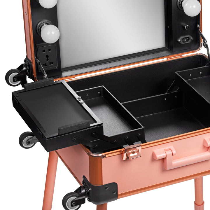 Valigia Trucco Postazione Mobile T-27 con Specchio Illuminato Oro Rosa - immagine 5