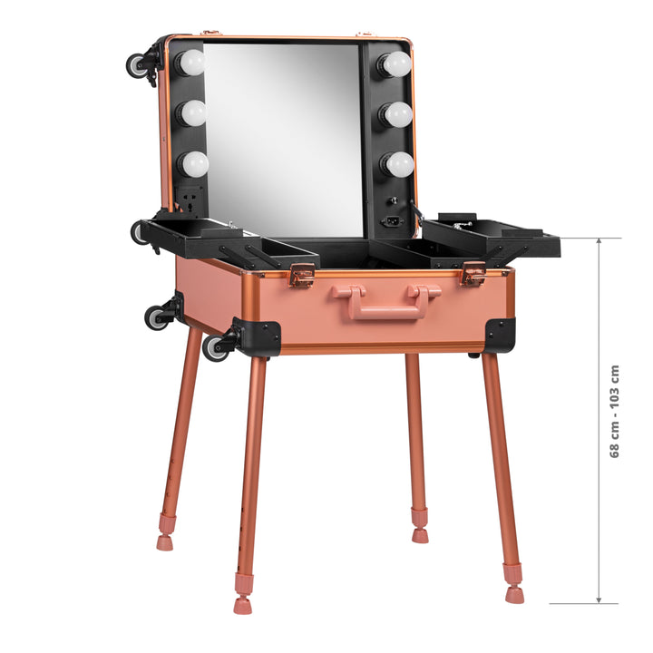 Valigia Trucco Postazione Mobile T-27 con Specchio Illuminato Oro Rosa - immagine 8