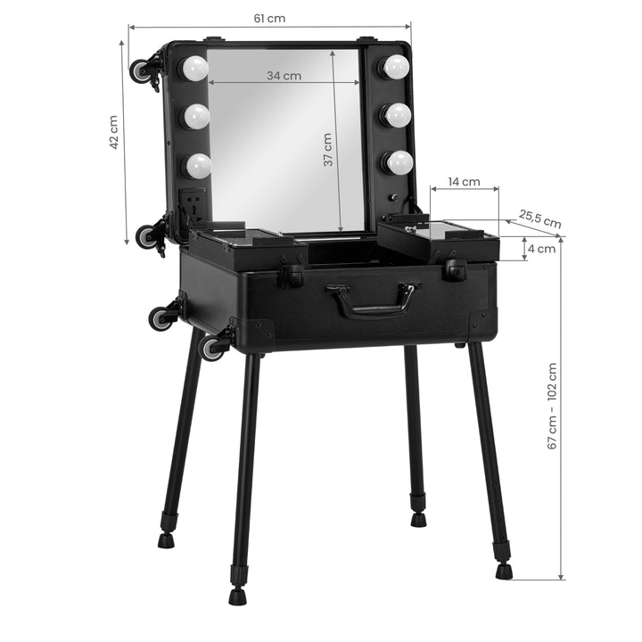 Valigia Trucco Postazione Mobile T-27 con Specchio Illuminato Nero - immagine 9