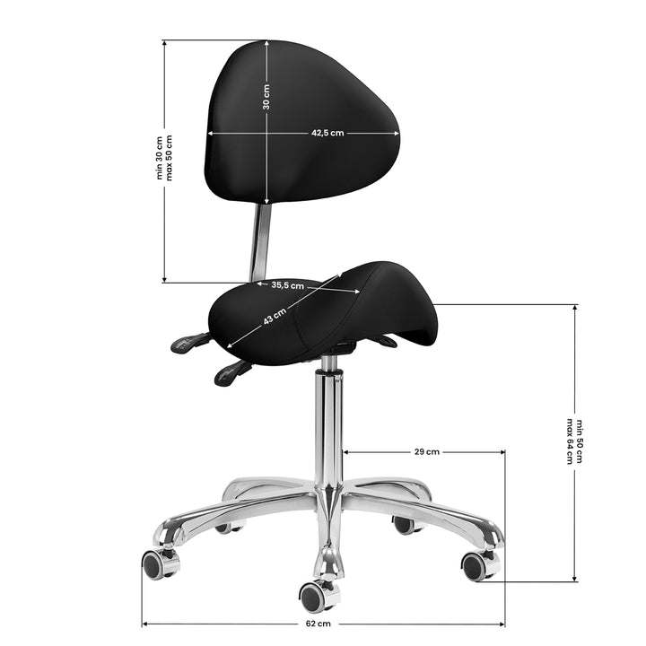 Sgabello Ergonomico Regolabile con Ruote e Schienale Giovanni 1004 Nero - immagine 9