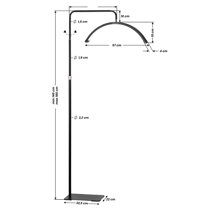 Lampada Ciglia LED con Treppiede e Colore e Intensità Regolabili Momo Moon MX6 Nero - immagine 13
