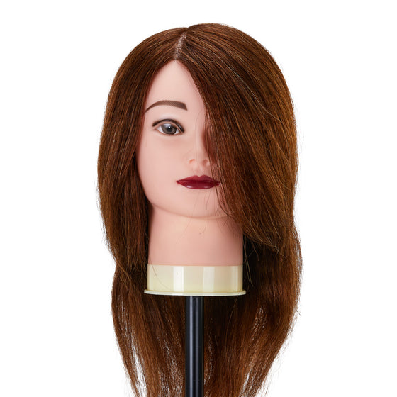Testina Parrucchiere Gabbiano WZ1 Capelli Veri 30 cm Castano