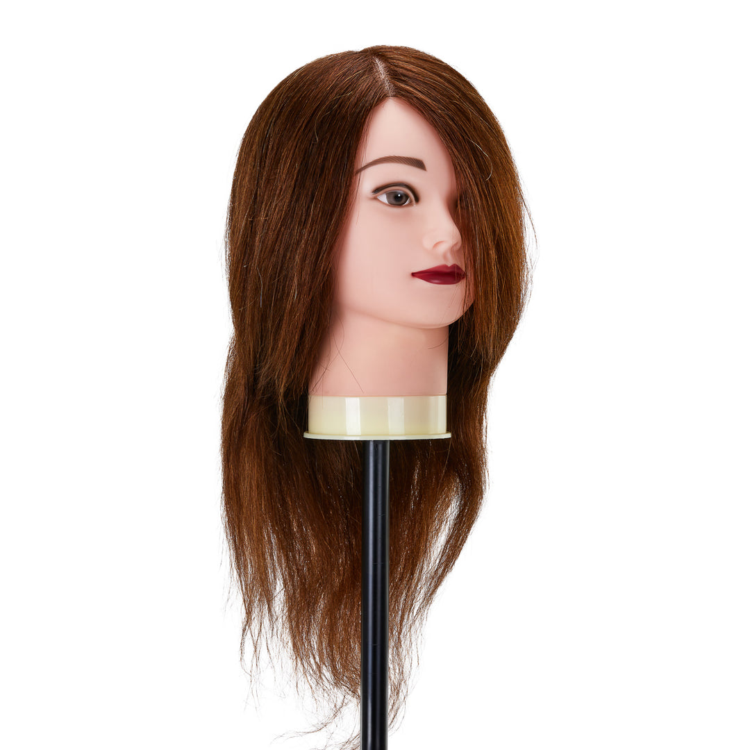 Testina Parrucchiere Gabbiano WZ1 Capelli Veri 30 cm Castano - immagine 3