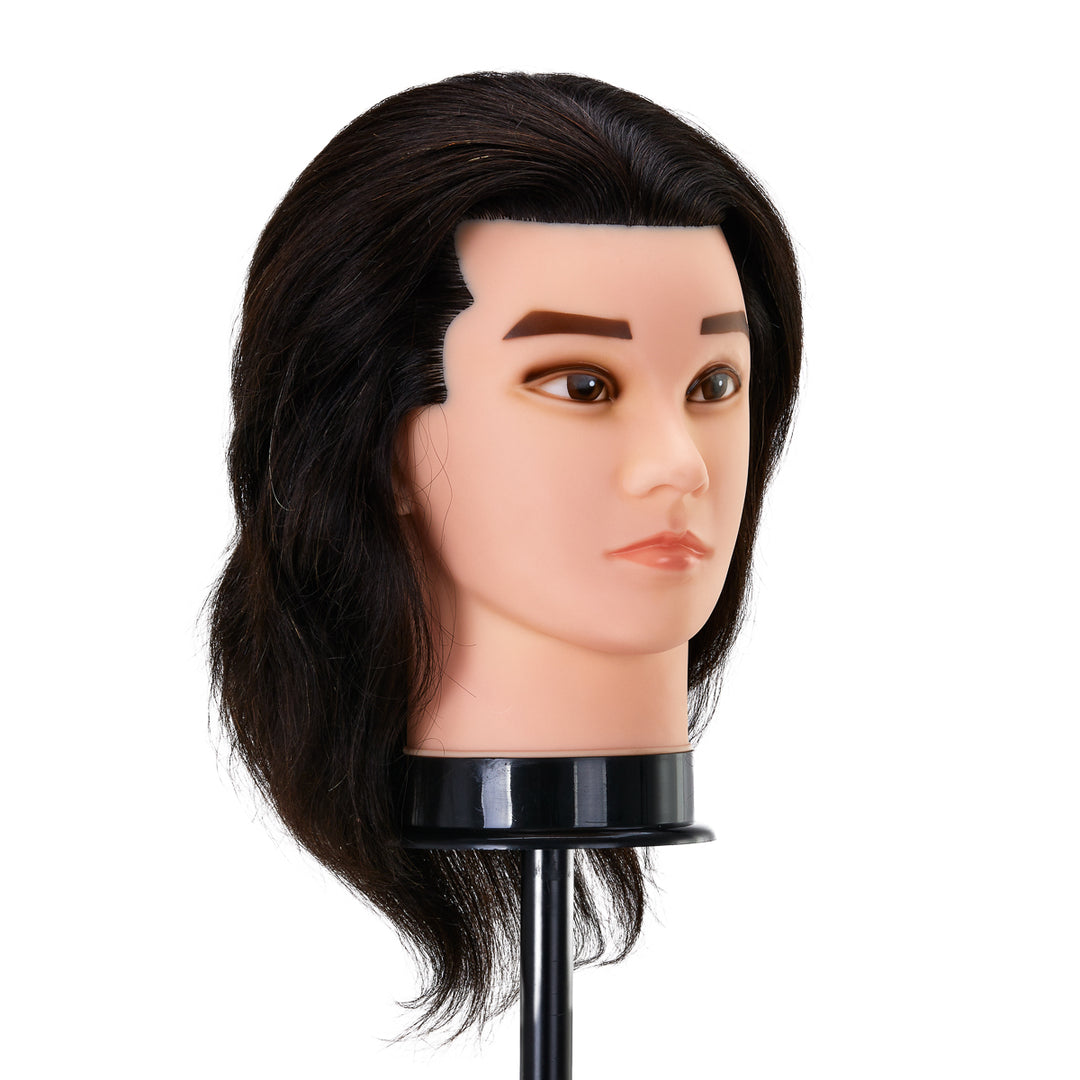 Testina Parrucchiere Uomo Gabbiano WZ3 Capelli Veri 20 cm Nero - immagine 2