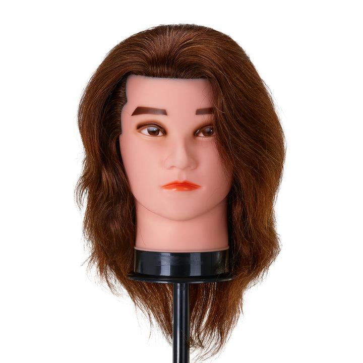 Testina Parrucchiere Uomo Gabbiano WZ3 Capelli Veri 20 cm Castano