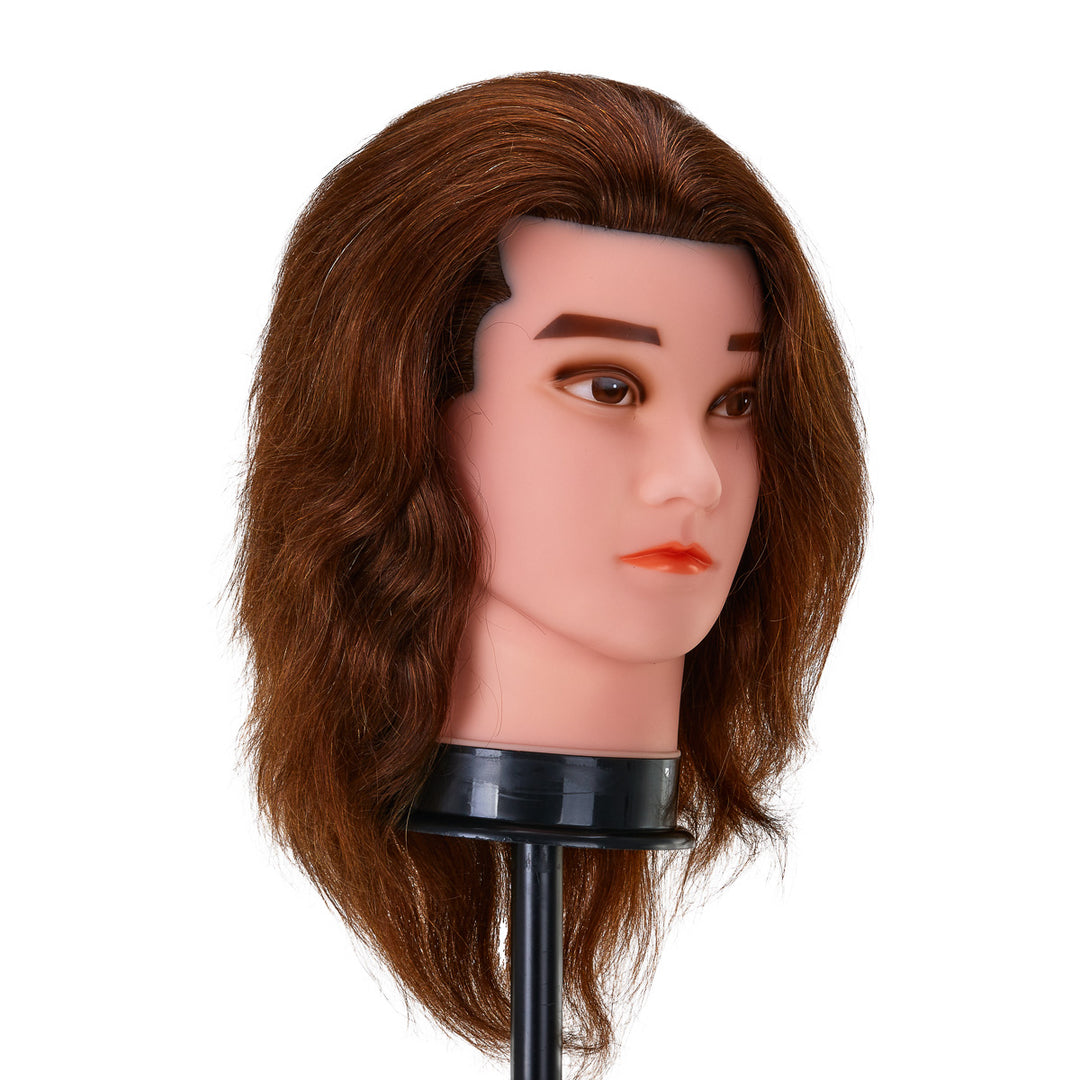 Testina Parrucchiere Uomo Gabbiano WZ3 Capelli Veri 20 cm Castano - immagine 2