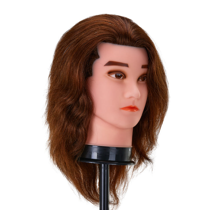 Testina Parrucchiere Uomo Gabbiano WZ3 Capelli Veri 20 cm Castano - immagine 2