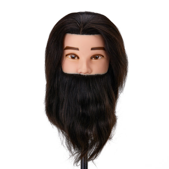 Testina Parrucchiere con Barba Gabbiano WZ4 Capelli Veri Nero
