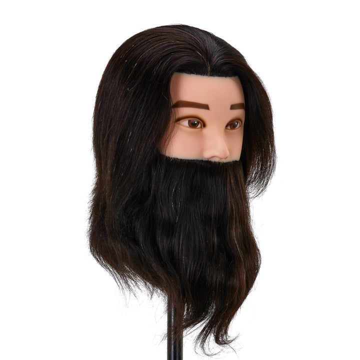 Testina Parrucchiere con Barba Gabbiano WZ4 Capelli Veri Nero - immagine 2