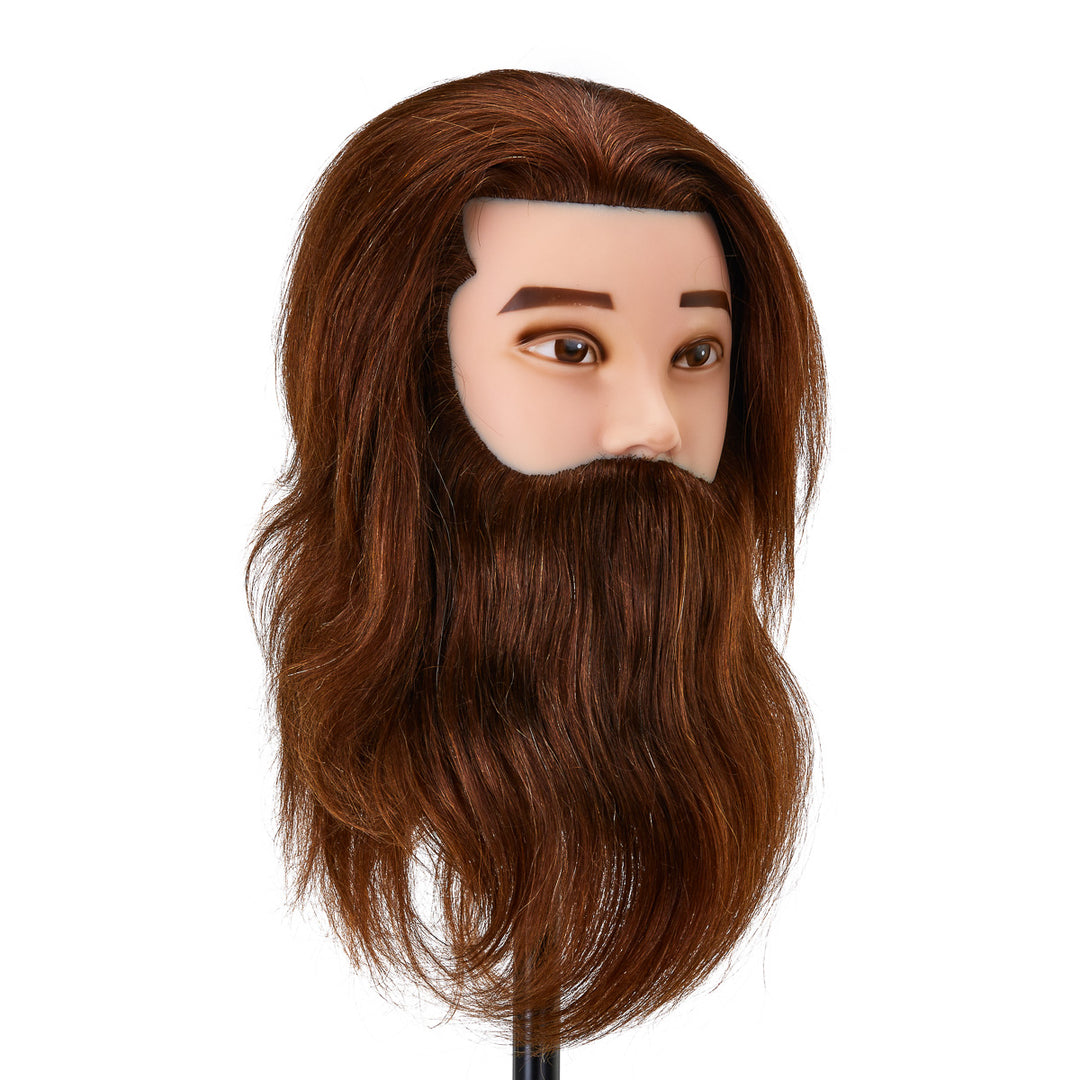 Testina Parrucchiere con Barba Gabbiano WZ4 Capelli Veri Castano - immagine 2