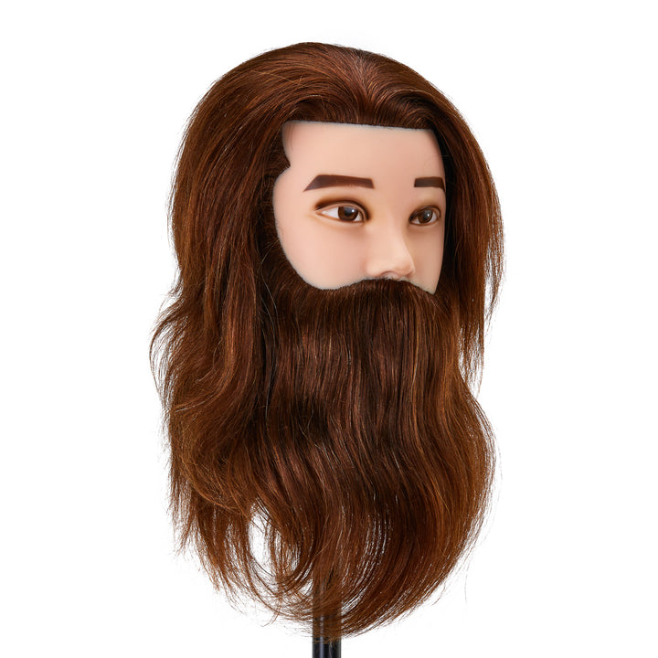Testina Parrucchiere con Barba Gabbiano WZ4 Capelli Veri Castano - immagine 2