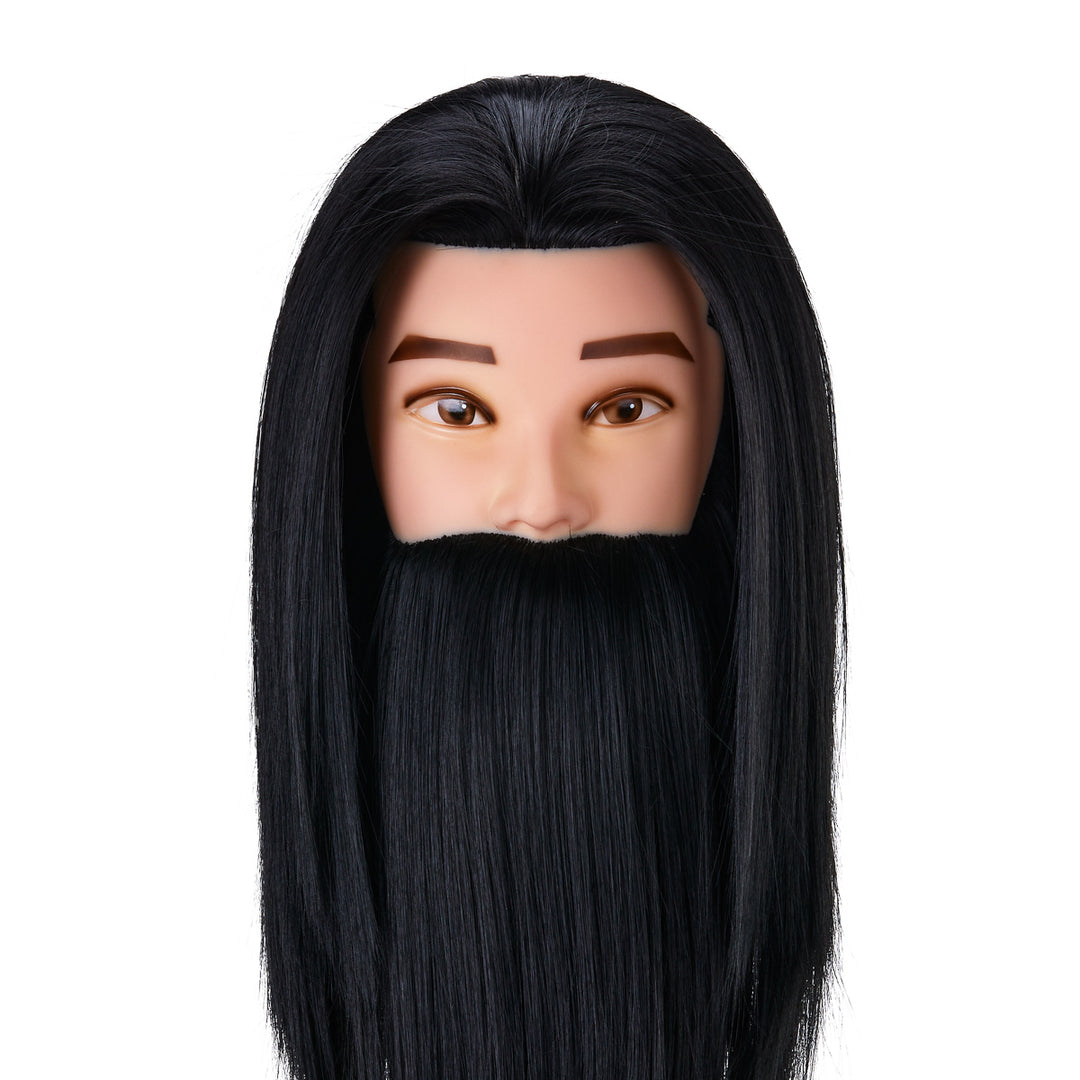 Testina Parrucchiere con Barba Gabbiano WZ4 Capelli Sintetici Nero