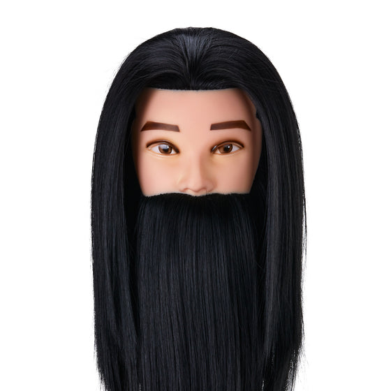 Testina Parrucchiere con Barba Gabbiano WZ4 Capelli Sintetici Nero