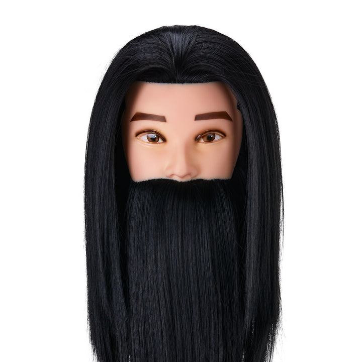 Testina Parrucchiere con Barba Gabbiano WZ4 Capelli Sintetici Nero