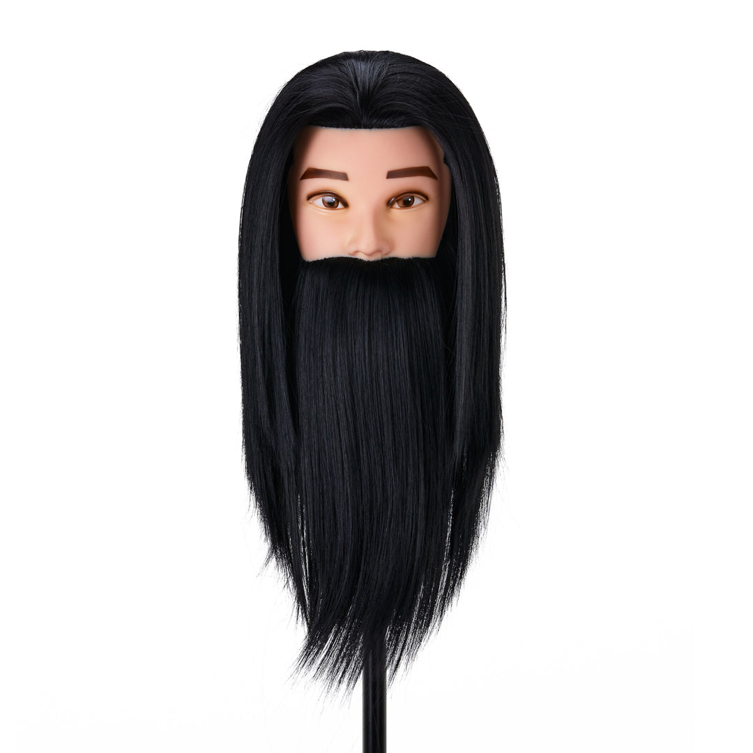 Testina Parrucchiere con Barba Gabbiano WZ4 Capelli Sintetici Nero - immagine 2
