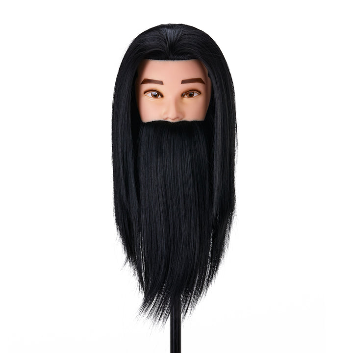 Testina Parrucchiere con Barba Gabbiano WZ4 Capelli Sintetici Nero - immagine 2