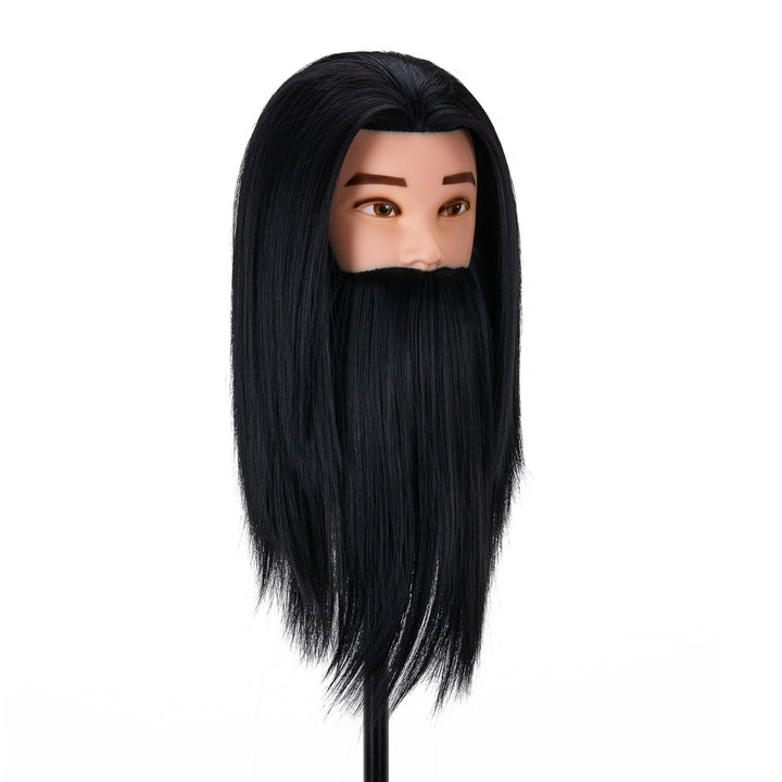 Testina Parrucchiere con Barba Gabbiano WZ4 Capelli Sintetici Nero - immagine 3