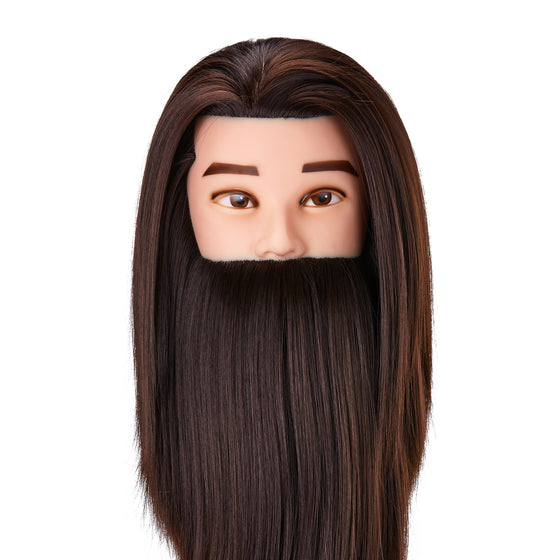 Testina Parrucchiere con Barba Gabbiano WZ4 Capelli Sintetici Castano