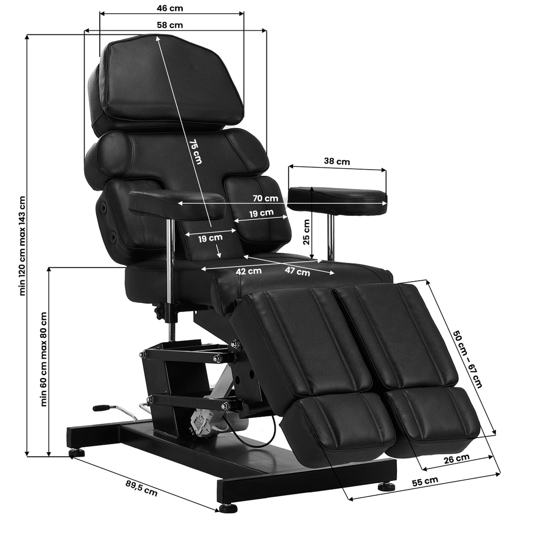 Poltrona Tattoo Elettrica Pro Ink 3710 1 Motore Nera - immagine 24
