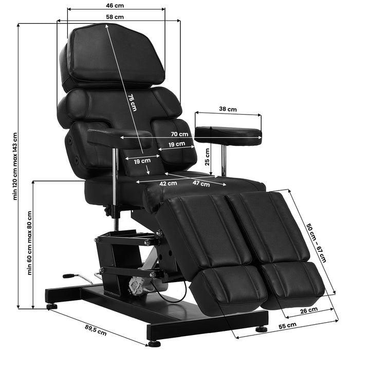 Poltrona Tattoo Elettrica Pro Ink 3710 1 Motore Nera - immagine 24