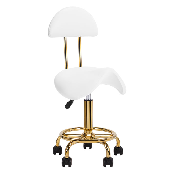 Sgabello Ergonomico con Ruote e Schienale 6001-G Oro-Bianco