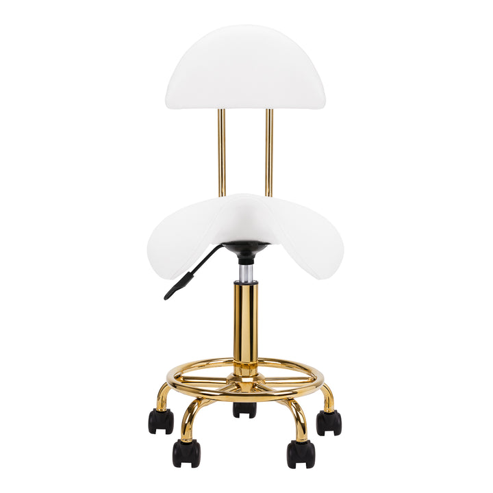 Sgabello Ergonomico con Ruote e Schienale 6001-G Oro-Bianco - immagine 3