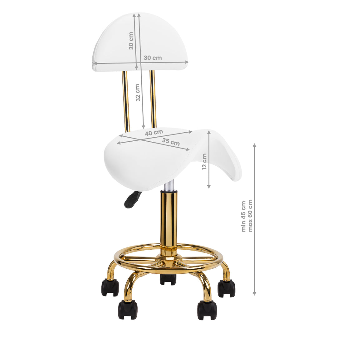 Sgabello Ergonomico con Ruote e Schienale 6001-G Oro-Bianco - immagine 8