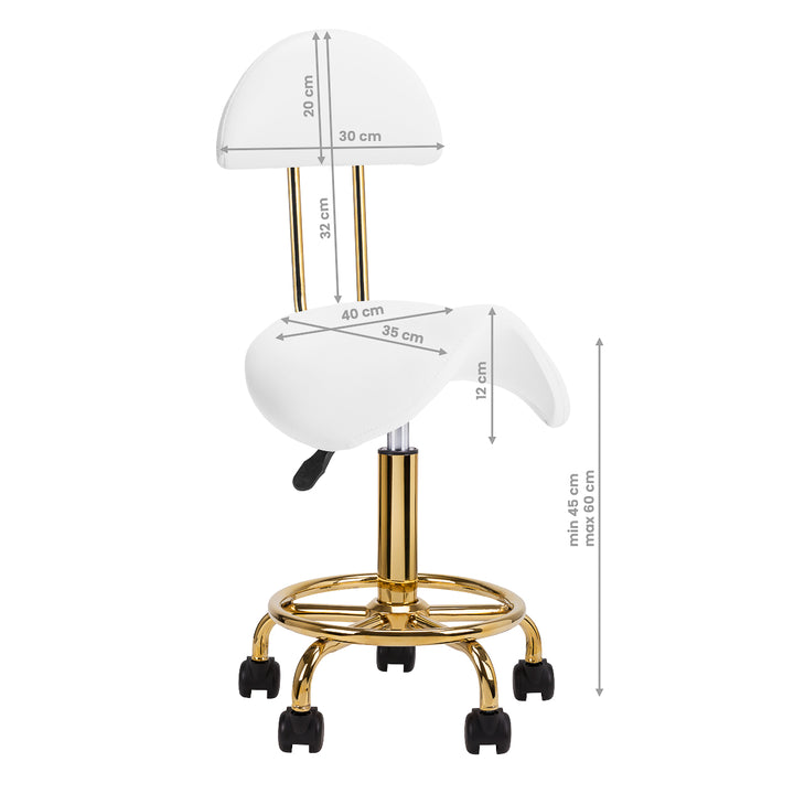 Sgabello Ergonomico con Ruote e Schienale 6001-G Oro-Bianco - immagine 8