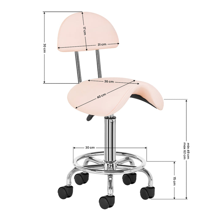 Sgabello Ergonomico con Ruote e Schienale 6001 Rosa - immagine 8