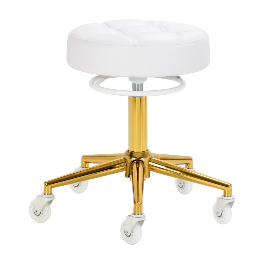 Sgabello con Ruote Gabbiano D054G Bianco-Oro
