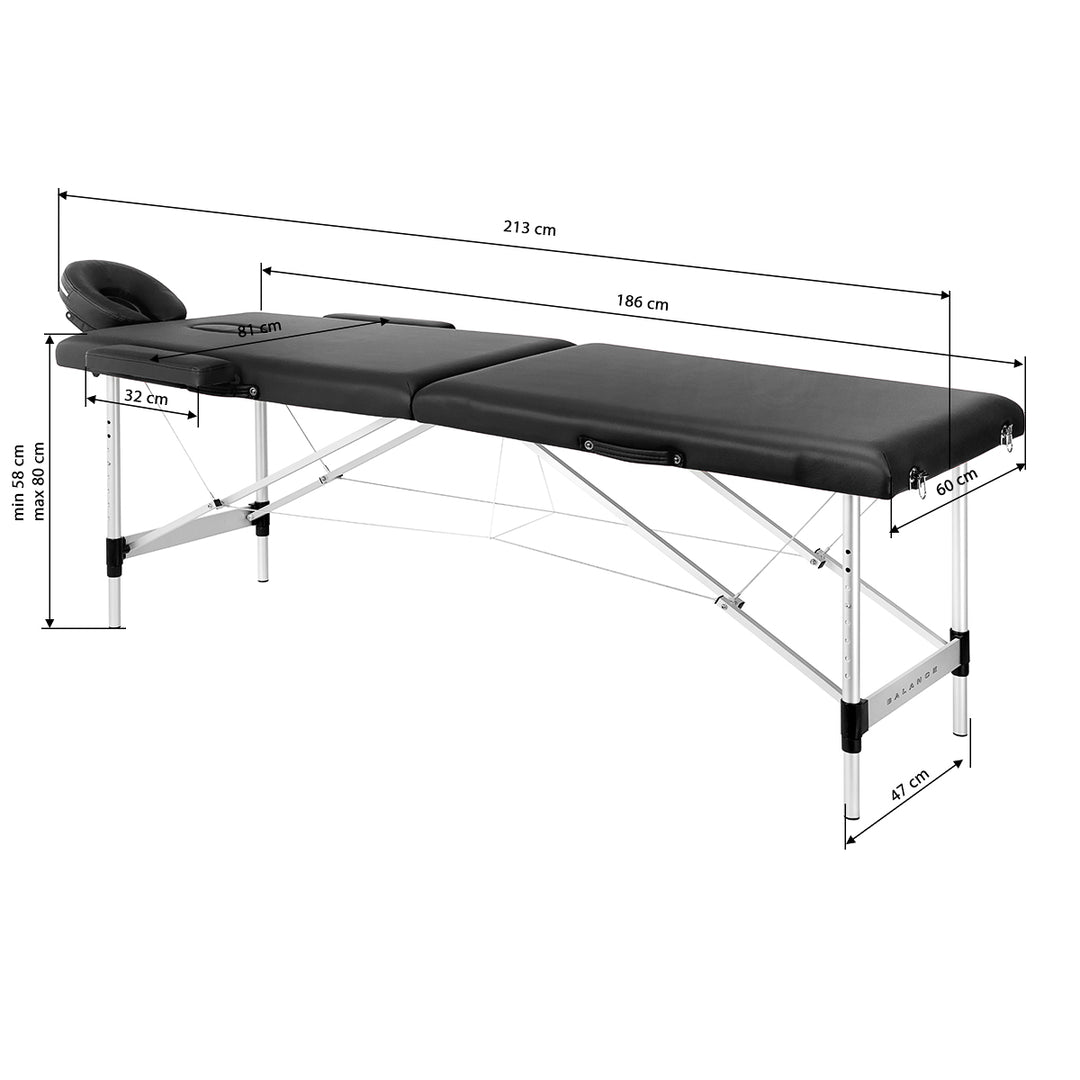 Lettino da massaggio pieghevole in alluminio Balance 2 zone nero