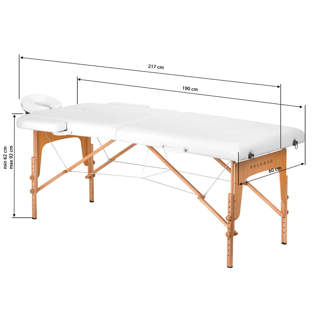Lettino da massaggio pieghevole in legno di faggio Balance 2 zone bianco