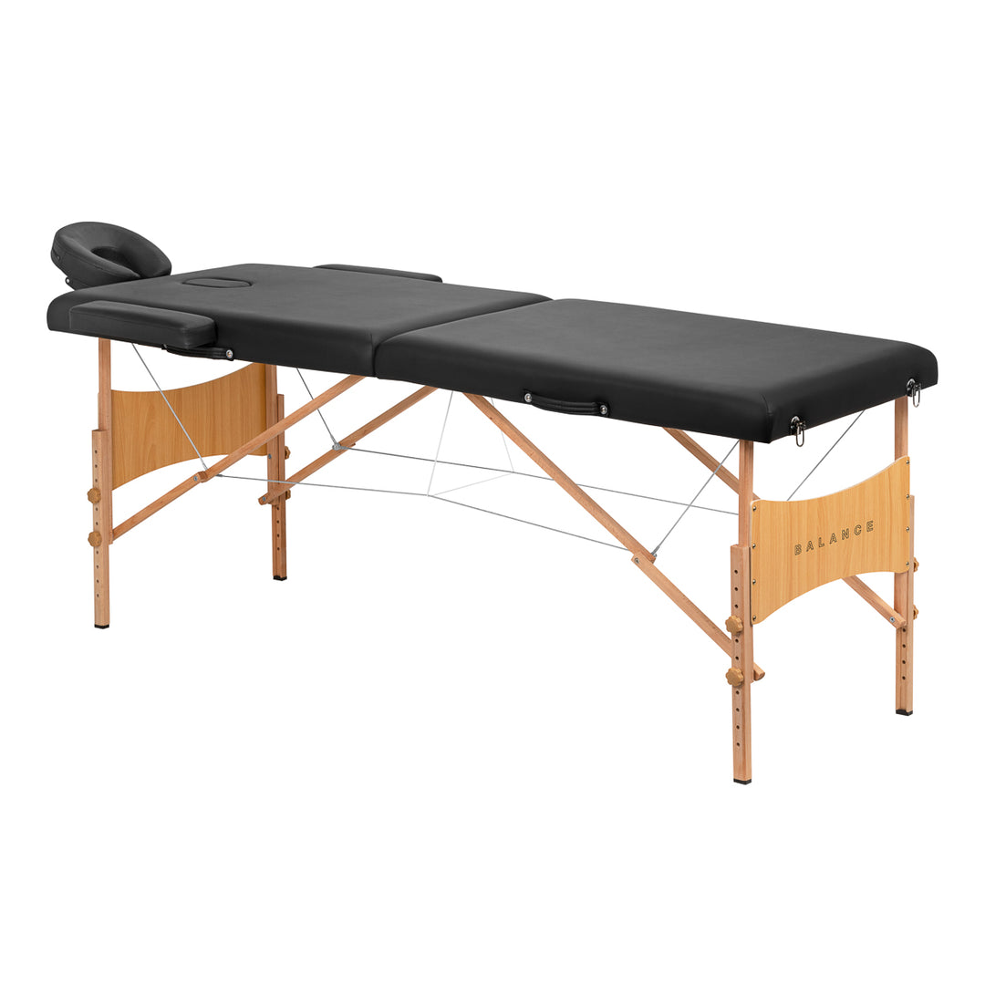 Lettino da massaggio pieghevole in legno di faggio Balance 2 zone nero