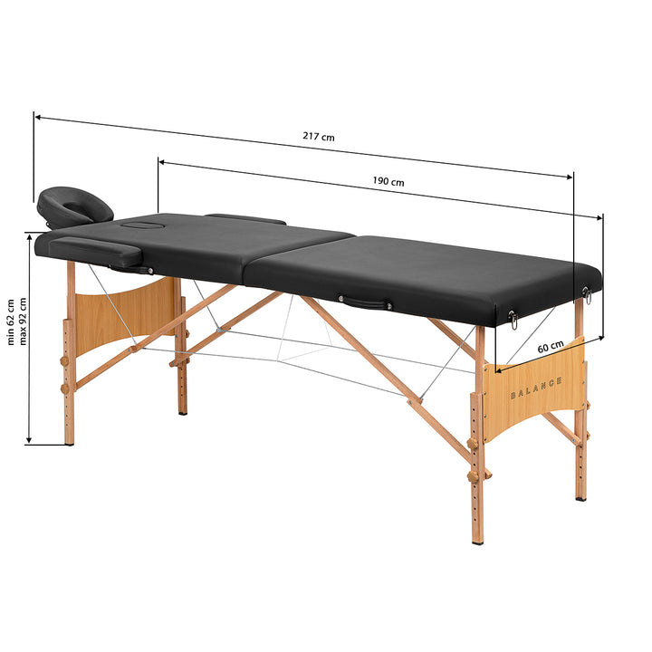 Lettino da massaggio pieghevole in legno di faggio Balance 2 zone nero