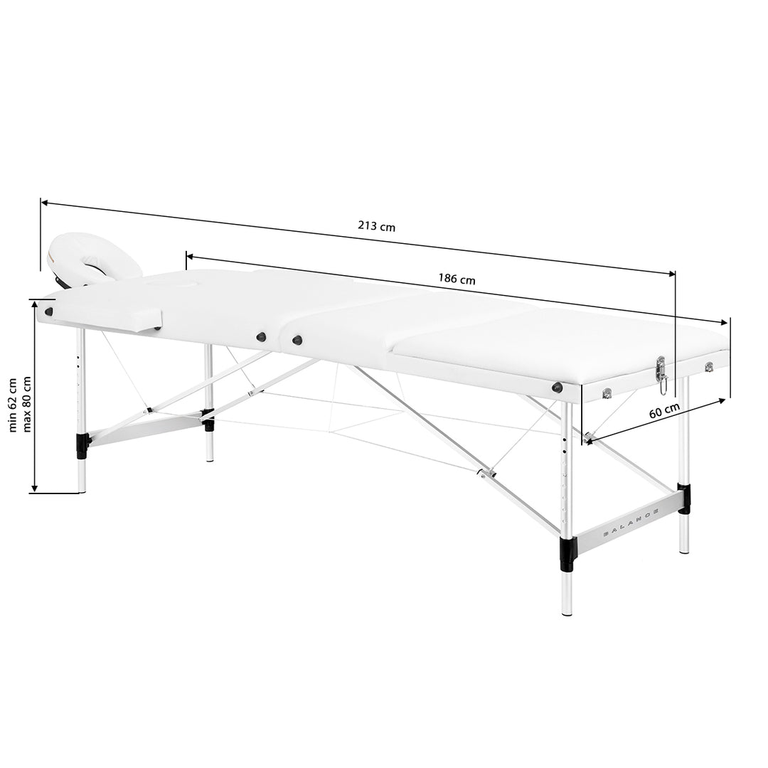 Lettino da massaggio pieghevole in alluminio Balance 3 zone bianco