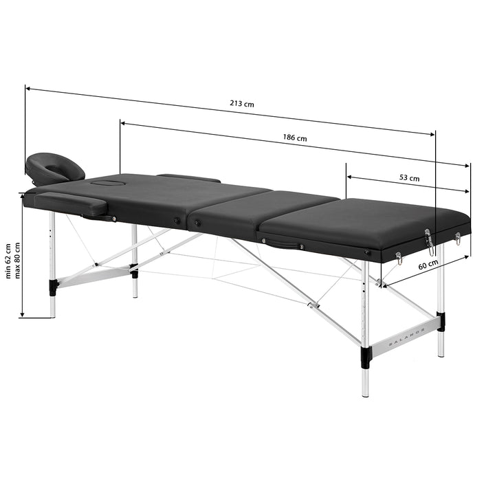 Lettino da massaggio pieghevole in alluminio Balance 3 zone nero