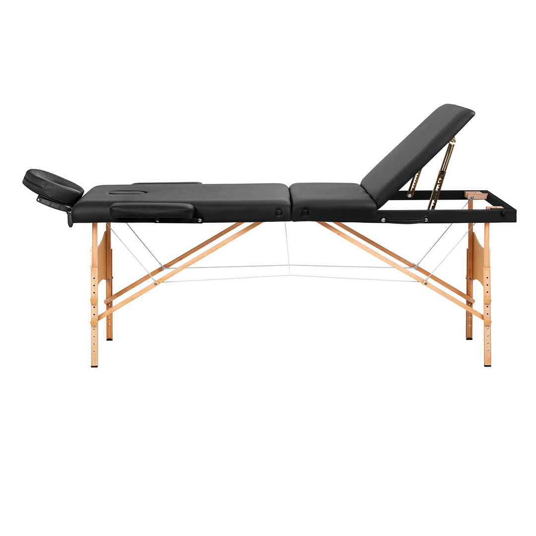 Lettino da massaggio pieghevole in legno di faggio Balance 3 zone nero