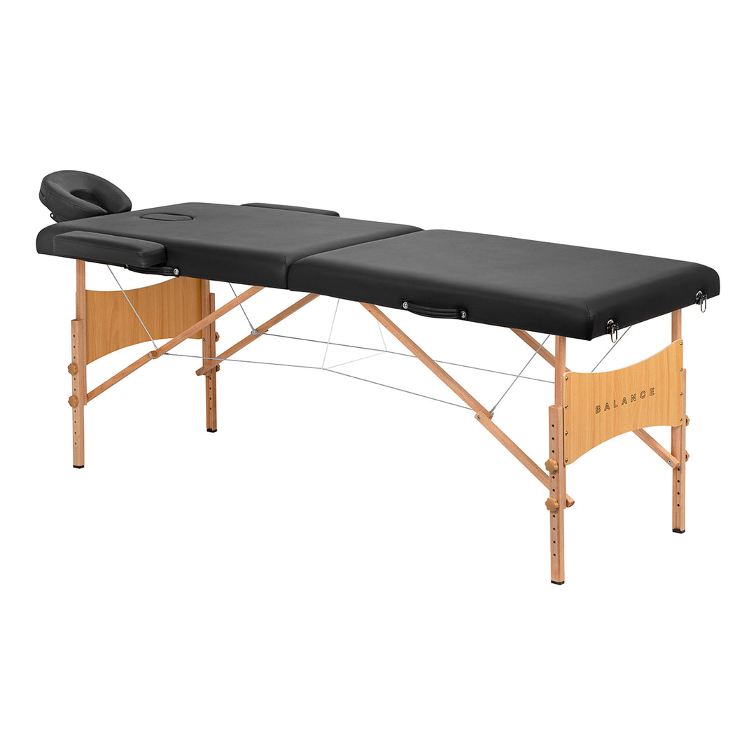 Lettino da massaggio pieghevole in legno Balance Lux 2 zone nero