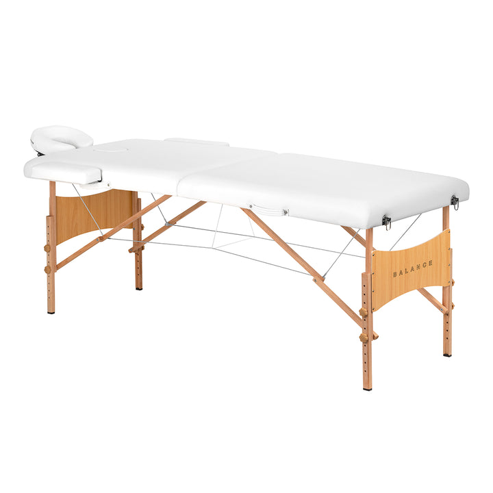 Lettino da massaggio pieghevole in legno di faggio Balance Lux 2 zone bianco